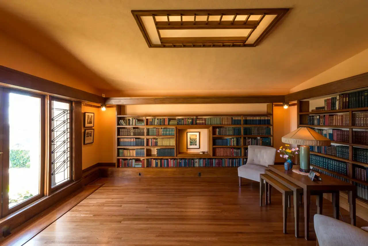 The library in Frank Lloyd Wright’s Hollyhock House in Los Angeles, California
