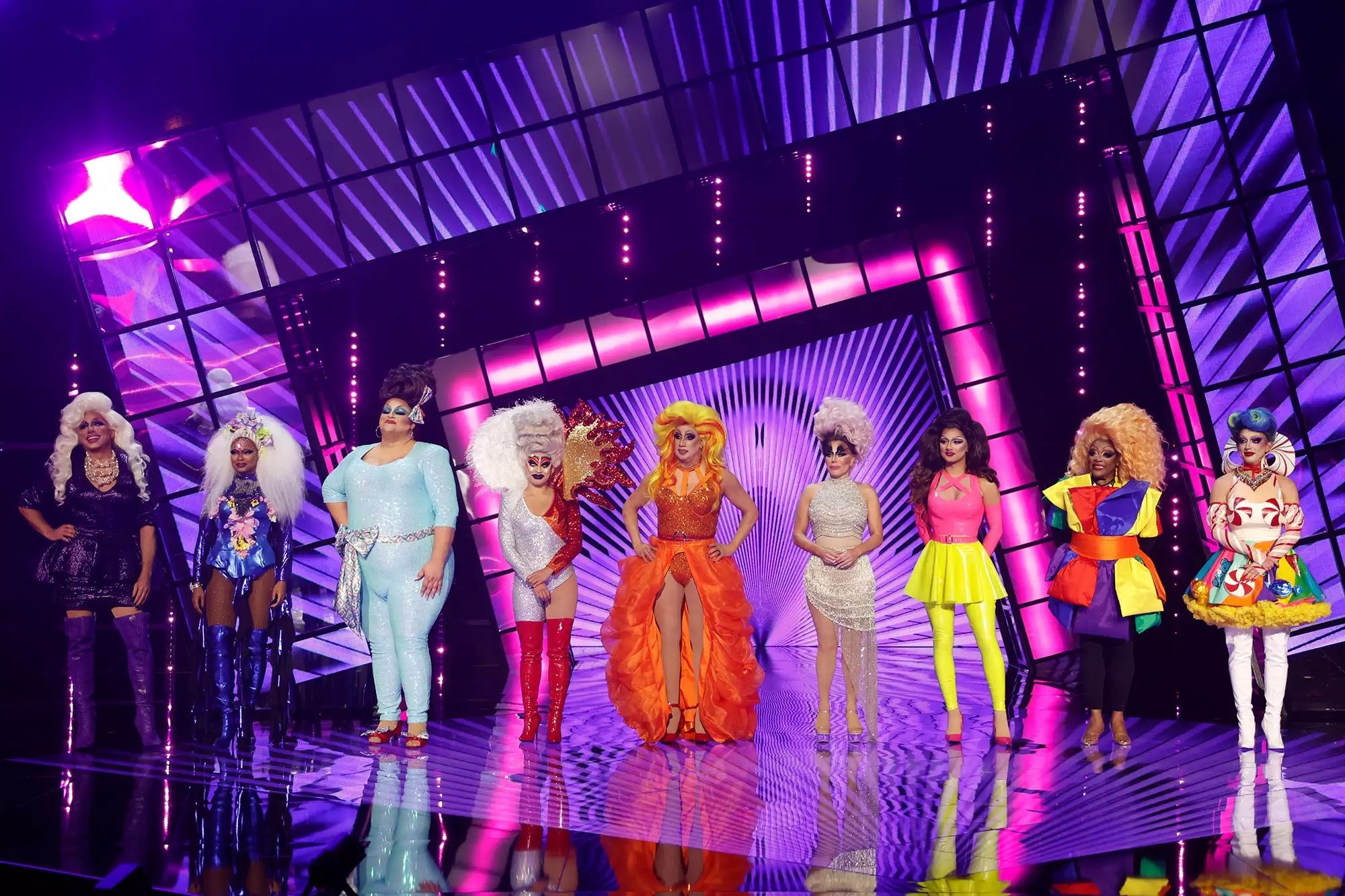 The full line up of eight celebrity drag queens competing on season 2 of RuPaul’s Secret Celebrity Drag Race.